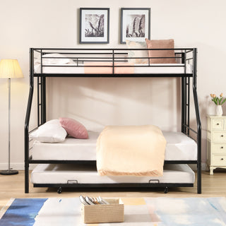Twin Over Full With Trundle Metal Bunk Bed , No Box Spring Needed, Easy Assemble