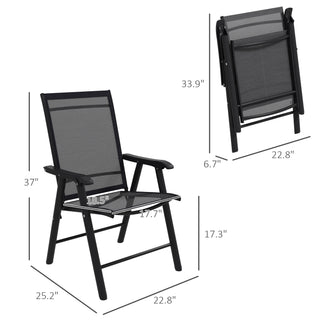Set of 4 Outdoor Folding Chairs, Stackable Patio Dining Chairs with Armrests, Metal Frame, Black
