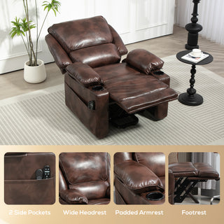 Power Lift Chair for Elderly, Faux Leather Recliner Sofa with Vibration Massage and Heat, Remote, Side Pockets, Brown