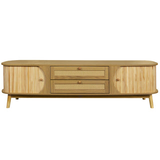 Rattan TV Stand For TVs Up To 75'', Modern Farmhouse Media Console, Entertainment Center With Solid Wood Legs, TV Cabinet For Living Room,Home Theatre