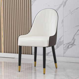 Dining Chair With PU Leather White And Brown Metal Legs Set Of