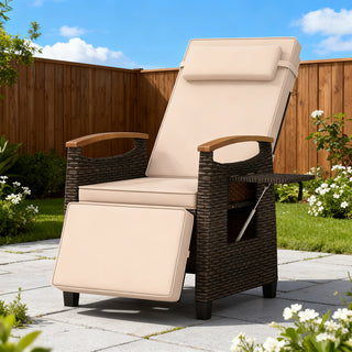 Patio Wicker Recliner Chair With Adjustable Backrest And Footrest