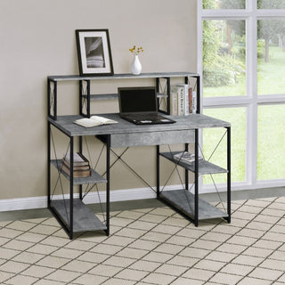 Black Desk With Open Shelves And Hutch