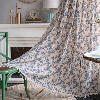 Beige Cotton Linen Tassel Kitchen Curtain