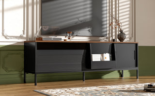 U-Can 70.8'' Modern TV Stand For TVs Up To 75 Inches, Entertainment Center With Storage Space, Sliding Doors, Adjustable Shelves And Metal Frame, Mid Century Modern Media TV Console Table For Living R