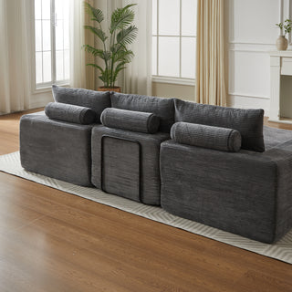 99-Inch Boneless Couch With Chaise, L-Shaped Modern Upholstered Sectional Sofa With Three Pillows, Corduroy Sectional Sofa For Living Room And Bedroom, No Assembly Required