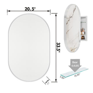 Oval Bathroom Mirror Cabinet, 20x34