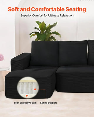 Modular Sectional Sofa, L Shaped Modular Sofa With Chaise, Cloud Sectional Couch With High Rebound Sponge And Density, Upholstered Corduroy Couch With Cushion For Living Room, Bedroom, Black