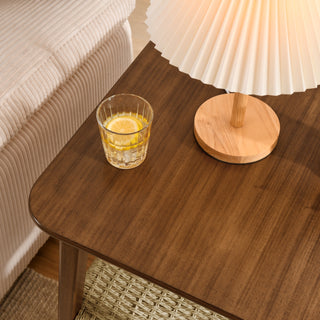 Mid-Century Side Table With Woven Shelf