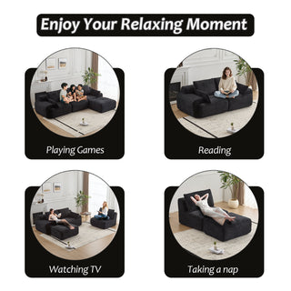Modern Memory Foam Compressed Sofa,Large Sectional Couches For Living Room,Pet-Friendly Cloud Modular Sectional Sofa,Corduroy Fabric,Extra Deep Loveseat,No Assembly Required, Black