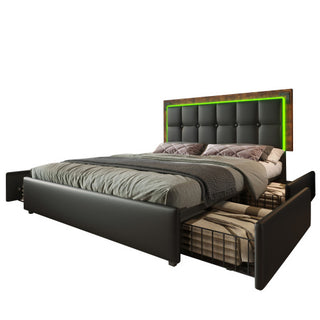 PU Belt, LED Strip And Bed Frame With 4 Drawers