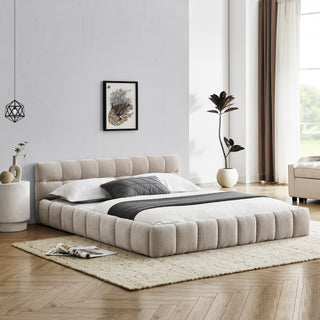 Queen Size Upholstered Bed Frame With Thick Fabric, Chenille Fabric Grounded Queen Size Platform Bed With Headboard And Solid Frame. No Box Spring Needed, Beige 68x86.5x23.5