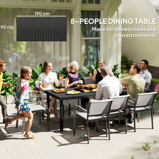 75" x 35" Outdoor Dining Table for 8 People, Rectangular Aluminum Frame Garden Table with All-Weather Faux Wood Top for Garden, Lawn, Patio, Black