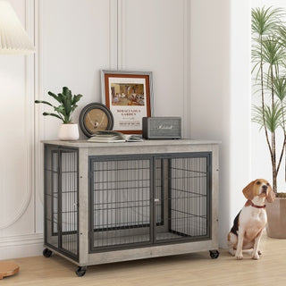 Furniture Style Dog Cage Side Table With Wheels