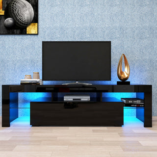 Modern Black TV Stand 20 Colors LED TV Stand W Remote Control Lights