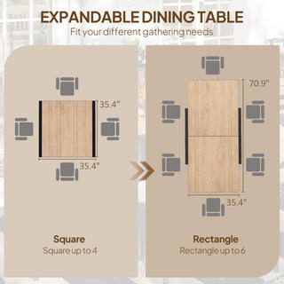 35.5"-71" Expandable Outdoor Dining Table For 4-6 People, Aluminum Patio Table With Slatted Wood Grain Top, Natural