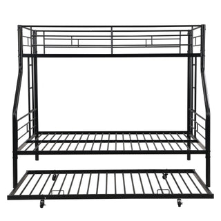 Twin Over Full With Trundle Metal Bunk Bed , No Box Spring Needed, Easy Assemble