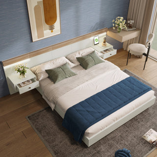 Floating Bed With Headboard In Timber Slatted Frame  Size  180cmx200cm