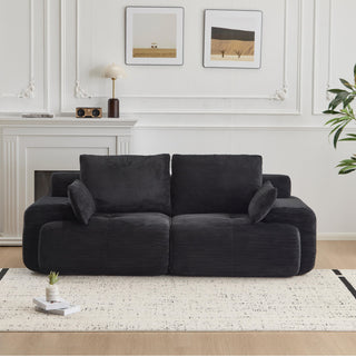 Modern Memory Foam Compressed Sofa,2 Seater Large Sectional Couches For Living Room,Pet-Friendly Cloud Modular Sectional Sofa,Corduroy Fabric,Extra Deep Loveseat,No Assembly Required, Black