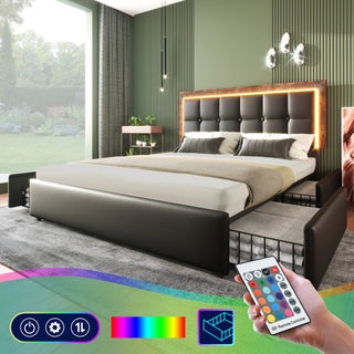 PU Belt, LED Strip And Bed Frame With 4 Drawers