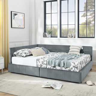 Queen Size Storage Upholstered Tufted Bed Frame, Sofa Bed Frame With Comfortable Backrest And Armrests,Queen Size Bed For Bedroom, Living Room,Velvet, Grey 85.5x64.5x29.5