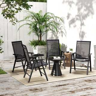 Set of 4 Outdoor Folding Chairs, Stackable Patio Dining Chairs with Armrests, Metal Frame, Black