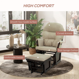 Nursery Glider Rocking Chair With Ottoman, Thick Padded Cushion Seating And Wood Base, Cream White