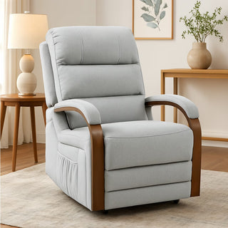 Power Lift Recliner Chair With Massage & Heat For Elderly, Dual Motor Electric Lift Recliner, Egyptian Velvet Fabric Upholstery, Side Pockets, Beige