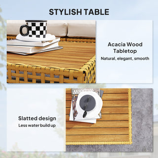 7 Piece Wicker Patio Furniture Set, Modular Outdoor Sectional with Thickened Cushions, Acacia Wood Table, Khaki/Beige