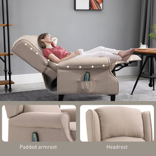 Vibration Massage Recliner Chair for Living Room with Heat,  Wingback Single Sofa, Modern Linen Fabric Push Back Reclining Chair with Footrest, Side Pocket, Dark Beige