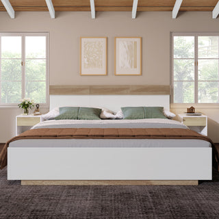 Floating Bed With Headboard In Timber Slatted Frame  Size  180cmx200cm