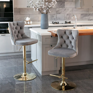 Laila Golden Swivel Velvet Barstools (Set of 2)