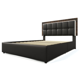 PU Belt, LED Strip And Bed Frame With 4 Drawers