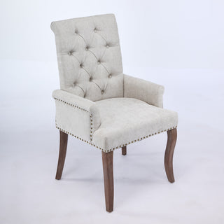 Upholstered Chenille Fabric Accent Dining Chair, Curved Solid Wood Legs, Elegant Tufted Club Dining Room Kitchen Room Arm Dining Chair, Single Pack,Beige,SW1895BG