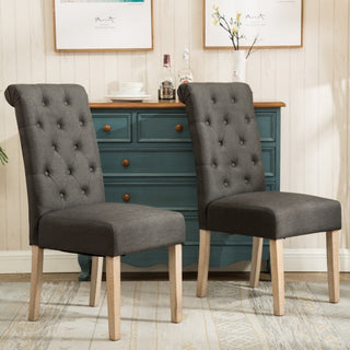 Habit Solid Wood Tufted Parsons Dining Chair, Set Of 2, Charcoal