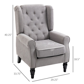 Gray Fabric Tufted Club Accent Chair With Removable Cushion, Wooden Legs
