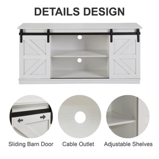 58 Farmhouse TV Stand And Entertainment Center For Televisions Up To 65 Inchs,with Sliding Barn Doors And Storage Cabinets,White