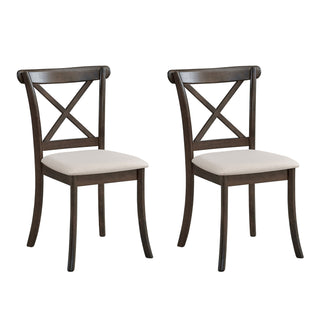 Wooden X Back Dining Chairs Set Of 2, Modern Fabric Upholstered Kitchen Side 2PC Chairs, Cross Back Rubber Wood Farmhouse Dining Room Chair,Brown