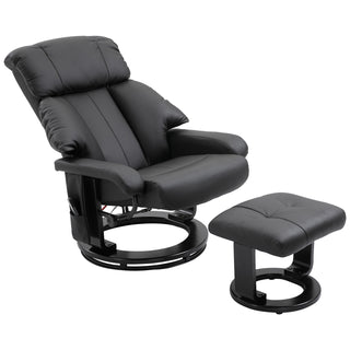 Massage Recliner Chair with Ottoman, 360° Swivel Recliner and Footstool, 10 Point Vibration, PU Leather Reclining Chair with Side Pocket and Remote Control, Black