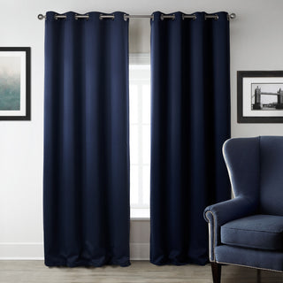 Dark Blue Printed Blackout Bedroom Curtains