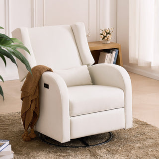 Electronic Power Recliner And Swivel Glider, 250 Lbs Weight Capacity Swivel Glider Recliner Chair With USB Port, Polyester Surface Swivel Rocker Recliner  For Living Room, Bedroom,  Off White