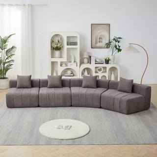 Chenille Curved Sectional Sofa With 4 Pillows,Curved Symmetrical Modular Sofa Sectional ,Two Curved Seats And Two Single Seats,Two Curved Seats And Two Single Seats