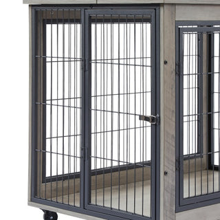 Furniture Style Dog Cage Side Table With Wheels