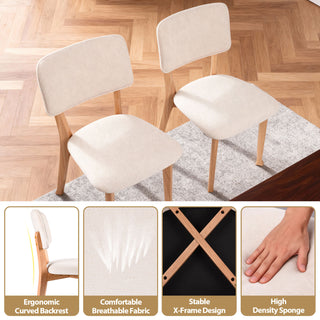 Wooden Dining Chairs Set Of 2, Mid Century Modern Kitchen Chairs With Fabric Upholstered And Curved Backrest For Dining Room Restaurant Or Cafe 300LBS Capacity, Natural