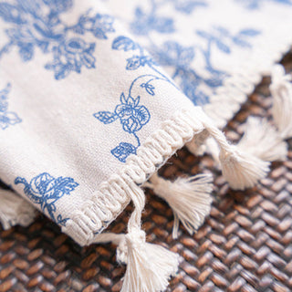 Beige Cotton Linen Tassel Kitchen Curtain