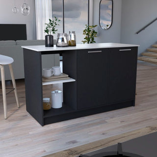 Juniper Kitchen Island, Four Open Shelves, Two Cabinets -Light Oak