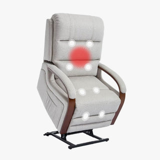 Power Lift Recliner Chair With Massage & Heat For Elderly, Dual Motor Electric Lift Recliner, Egyptian Velvet Fabric Upholstery, Side Pockets, Beige