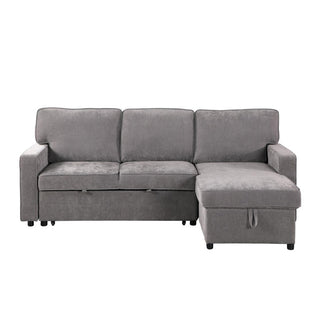 Upholstery Sleeper GREY Sectional Sofa With Storage Space, USB Port, 2 Cup Holders On Back Cushions