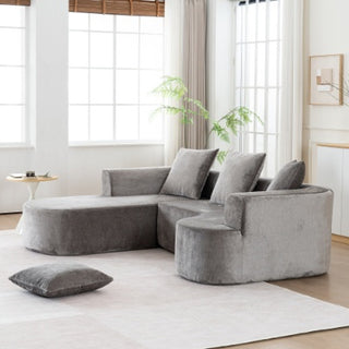 Modular Sectional Sofa With L-Shape Chaise,Cloud Sectional Modern Sleeper Couch With Deep Seat,Sponge Compression Sofas No Assembly Required   Grey-Corduroy Fabric