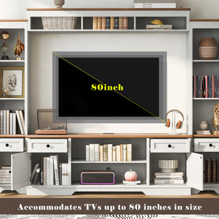 U-Can 98.8 W Wall Unit Entertainment Center With Bookshelves For TVs Up To 80, Modern TV Stand Media Console With Cabinets And Adjustable Shelves For Living Room